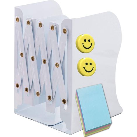 2 Serre-livres, Métal, Réglable, Bords lisses, Blanc, Maison, Bureau, École (1/5)