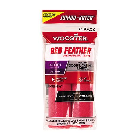 Wooster Jumbo Koter Red Feather 4.5" Mini Roller Sleeves 1/4" Nap Very Smooth - Twin Pack