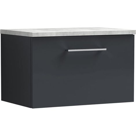 Nuie Arno Wall Hung 1-Drawer Vanity Unit with Bellato Grey Worktop 600mm Wide - Satin Anthracite (1/4)