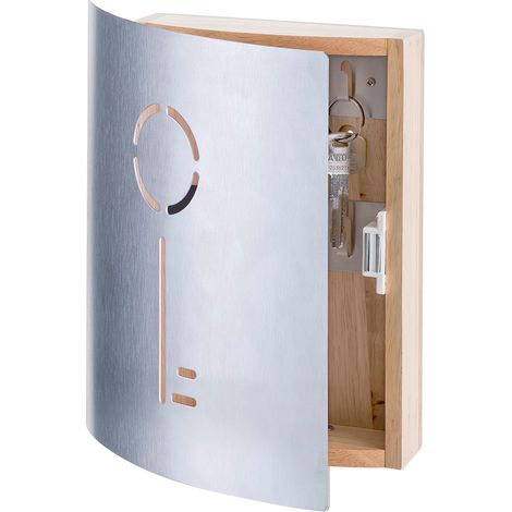 Zeller Armadietto porta chiavi in legno con 9 ganci in acciaio argento