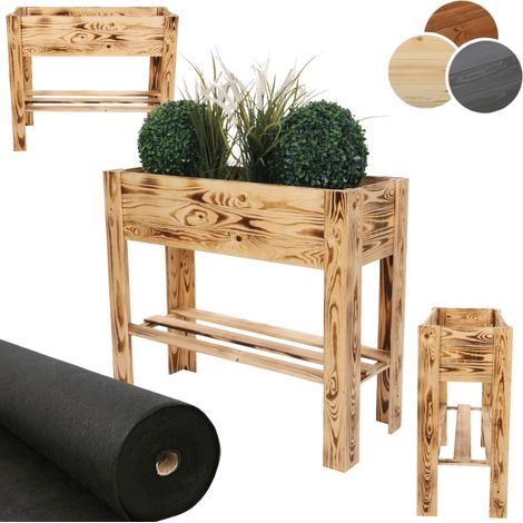 MODO24 Carré potager sur pieds bois de pin, bac potager/jardinière sur pied, balcon/terrasse/jardin, HxLxP 70x80x34 cm, bois brûlé (1/5)