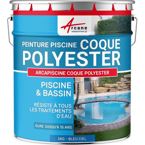 Schwimmbadfarbe - Farbe für Pools und Becken aus Polyester, Beton, Fliesen - ARCAPISCINE - Himmelblau RAL 5015 - 5kg bis zu 15m² für 2 Schichten