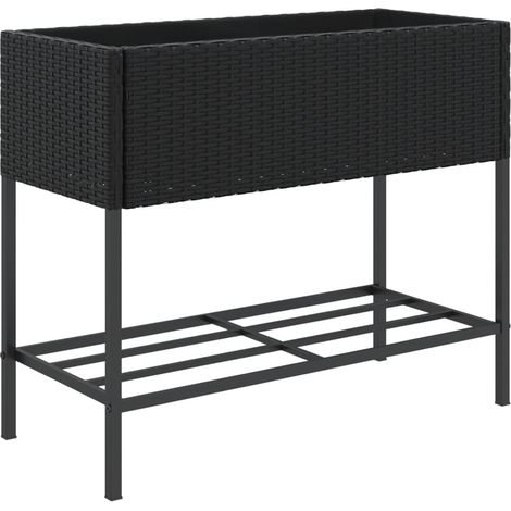 Jardinera elevada para plantas flores patio jardín con estante resina tejida negra 020038417