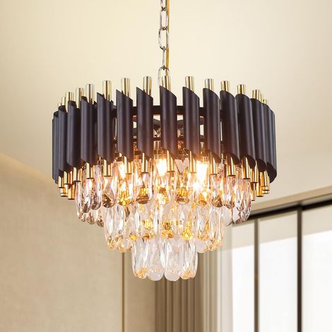 1 Lustre en cristal,3 niveaux,noir et or,K9,40cm,salon,chambre