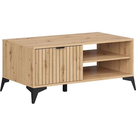 Table basse avec tiroir et 2 étagères,coloris Chêne artisan - Longueur 110 x Profondeur 60 x Hauteur 50 cm (1/4)