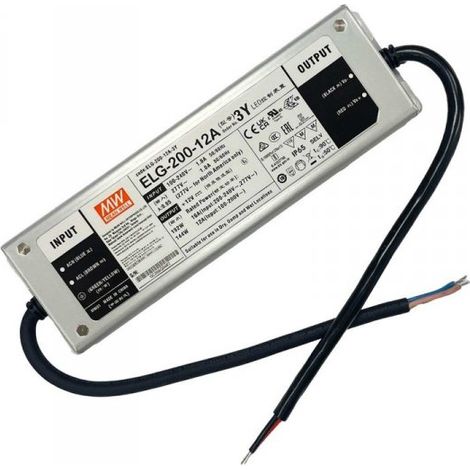MW MEAN WELL ELG-200-12A-3Y Alimentatore IP67 200W 12V 16A Input 220V e 110V