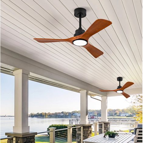 Ventilatore LED da soffitto 107x107x36 cm, metallo/legno nero/noce, 6 velocità – MEUBLIV (1/5)