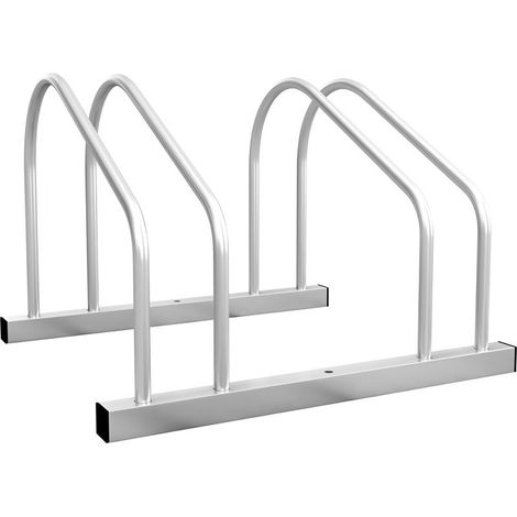 Râtelier 2 vélos range-vélos support rangement vélo à pneu 61 mm dim. 50L x 34l x 27,5H cm acier argenté (1/5)
