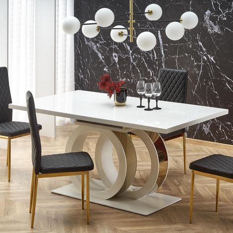 Table à manger extensible blanc laqué 160cm Goma (1/5)