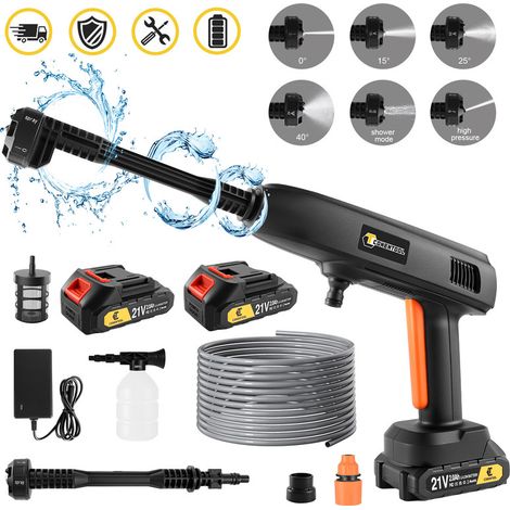 Nettoyeur Haute Pression sans Fil Max 40Bar, 580 PSI Débit Buse 6 en1 Nettoyeur, Tuyau de 5 m, 22000 mAh Batterie 21V, Idéal pour Nettoyer la Voiture et le sol, CONENTOOL (1/5)