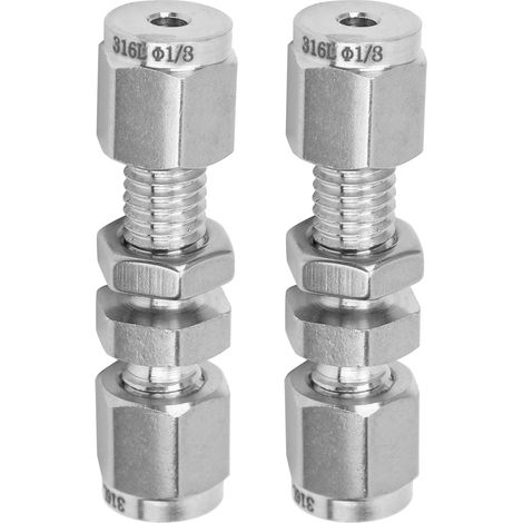 2 connecteurs de cloison en acier inoxydable (316) avec raccord à double compression et connexion à plaque d'usure, Ф1/8 (1/5)