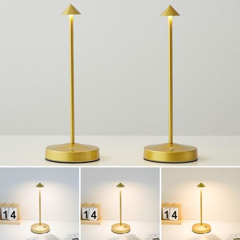 Lot de 2 lampes de table sans fil, lampe de bureau LED portable, veilleuse de table rechargeable à intensité variable, 3 températures de couleur, doré (1/5)