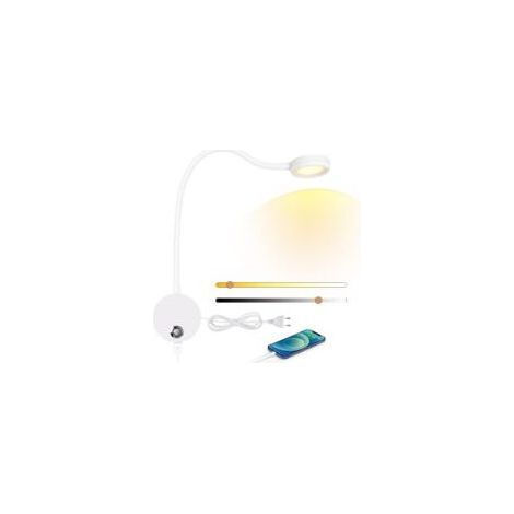 LED-Wandleuchte, Tischleuchte mit einstellbarem Touch-Knopf, 3000–6000 K Lichtfarbe, 4 W, 360° flexibler Schwanenhals, USB-Ladeanschluss für Bett und Schlafzimmer (1/5)