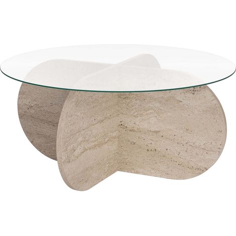Asir Group Llc – Table basse fixe en verre trempé 75x35cm – Base travertin – Capacité de charge 15kg – Élégante pour salon moderne (1/4)