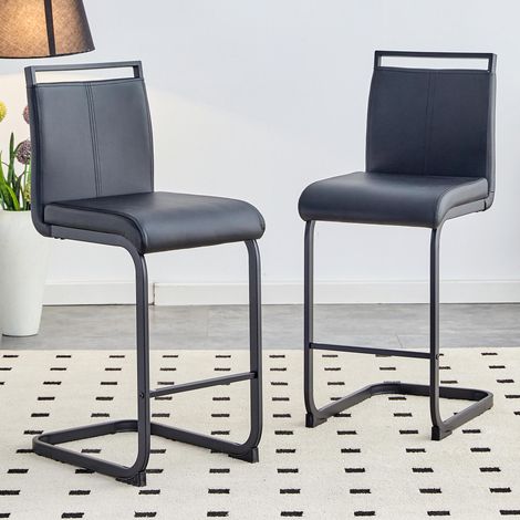 Ensemble de deux tabourets de bar de style nordique (2 pièces). Revêtement en similicuir noir - qualité supérieure et confort optimal (1/5)