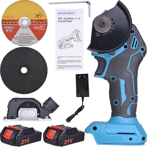 Akku-Kreissäge, 7,6 cm (3 Zoll) tragbarer Winkelschleifer-Satz, wiederaufladbares Schneidwerkzeug zum Schneiden von Metall, Holz, Fliesen und Marmor, 7,6 cm (3 Zoll) Einhand-Kreissäge mit 2 Akkus (aus (1/5)