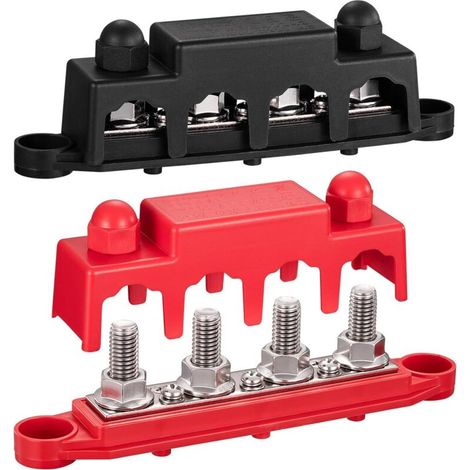 Bloc de Distribution Bornier 12V 24V 48V DC 250A BusBar avec 4 x M10 Boulons et 3x M4 Vis, Bornier Electrique Batterie Boc de Distribution d’alimentation pour Voiture, Camion, Bateau, Solaire