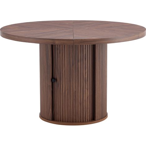 Mesa de comedor redonda con almacenaje, MDF efecto madera, 115 cm, nogal (1/5)