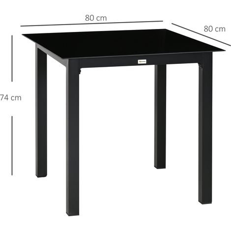 Table de jardin carrée pour 4 personnes, table de terrasse avec plateau en verre trempé, structure en aluminium noir, 80 x 80 x 74 cm, idéale pour jardin et balcon. (1/5)