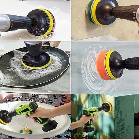 Drill Brush Power Scrubber Tampons à récurer et éponge Kit de Nettoyage-Nettoyeur Tout Usage à récurer sans Fil pour Nettoyer Les Carreaux de Piscine,la Baignoire, la céramique、Auto (13pcs) (1/5)