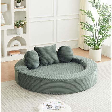 Sofá cama 4 en 1 convertible en diván redondo de espuma y pana verde OKWISH (1/5)