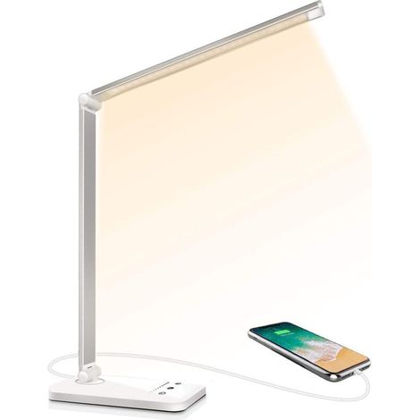 Bardusch - Lampe bureau LED – 5 couleurs + 10 niveaux, tactile, protection yeux, port USB, minuterie (1/4)