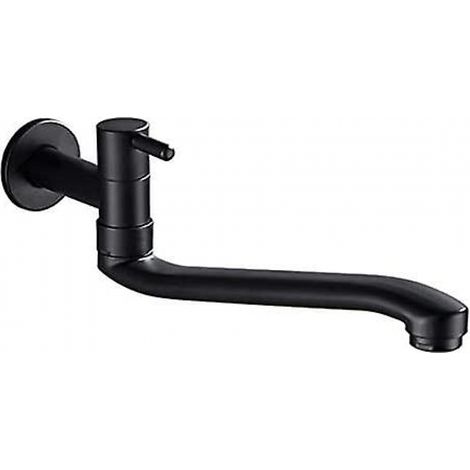 BEBUSINGOTO Schwarzer Kaltwasser-Waschtischhahn, Wandmontage, für Waschmaschine, Wischmopp, Pool, Gartenhähne (36 cm) (1/3)