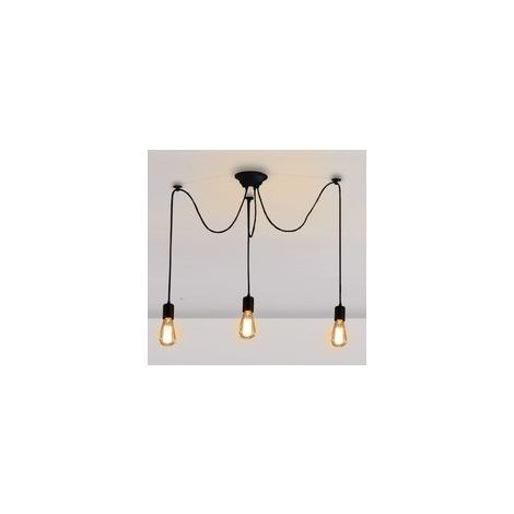 Lustre Araignée E27 Douille Rétro Suspension DIY Luminaire Noir, Ajustable Longueur avec 1,5M Fil, 3 Bras