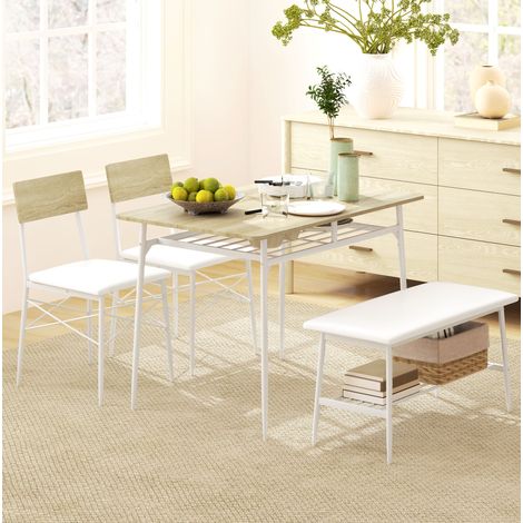 Ensemble table à manger 4 places avec 2 chaises et banc, rangements intégrés, assises en cuir régénéré, structure acier et MDF, gain de place - CHICFURN (1/5)