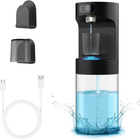 Dispenser automatico di collutorio, 600 ml, a parete, con 2 bicchieri magnetici, nero, adatto a bambini e adulti, per uso in bagno.