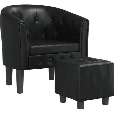 Poltrona lounge con seduta comoda, design moderno, con poggiapiedi, PVC nero DEC026429