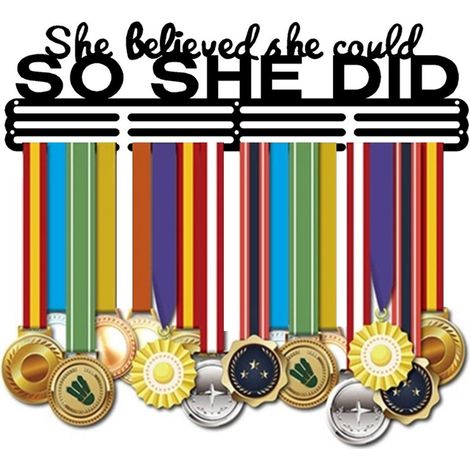 Porte-médailles mural "She Believed She Could" pour médailles de sport - Gymnastique, Football, Course (1/5)