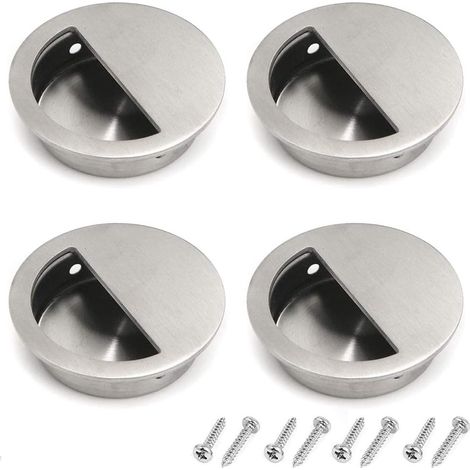 Juego de 4 tiradores empotrados de acero inoxidable de 70 mm para puertas correderas, tiradores ocultos para muebles, con tornillos incluidos.