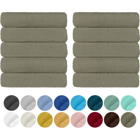 Set 10 Teli Asciugamani In Cotone Professionali 50 x 95 Cm Vari Colori Qualità Hotel 350Gr Salviette Tinta Unita Salvietta Spugna Albergo Tortora