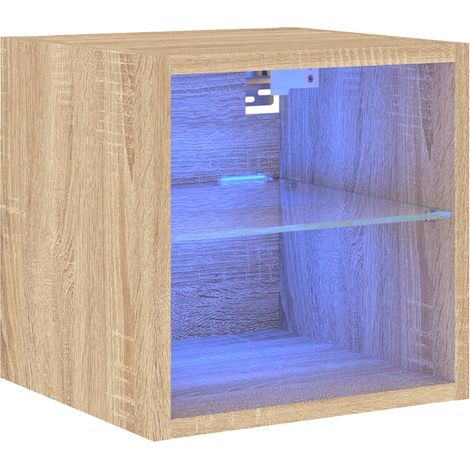 Mobile TV multimediale scaffale per televisione televisione buffet sala da pranzo soggiorno camera da letto a parete con luci a LED rovere Sonoma 30 x 28,5 x 30 cm marrone 020028010