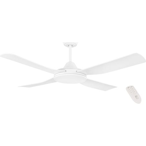 EGLO Deckenventilator Bondi 1, 4 Flügel Ventilator mit Fernbedienung, Timer und Sommer Winter Betrieb, ABS Kunststoff in Weiß matt, AC Motor, Ø 122cm