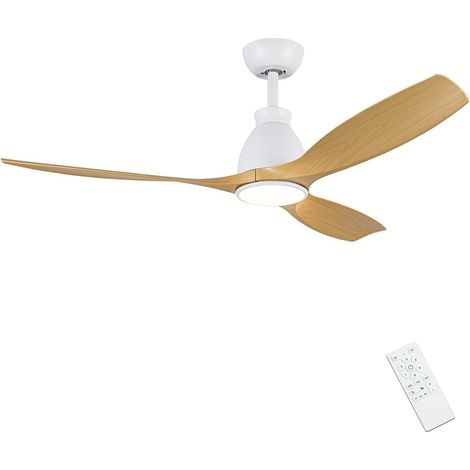 Ventilador de techo de madera con 3 aspas, 132 cm, con luz y mando a distancia, funcionamiento silencioso, motor de CC reversible, LED regulable, modo de suspensión y temporizador para salón. (1/5)