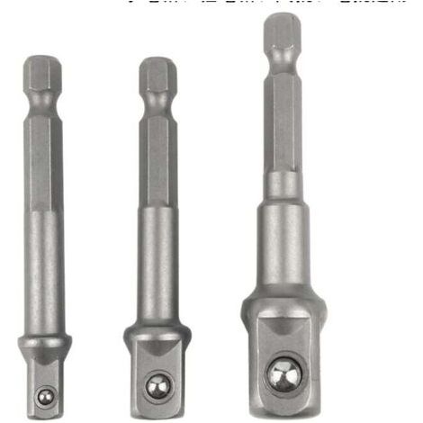 Adaptateur 6 pans vers 1/4, 1/2, 3/8 carré - 3 pièces adaptateur douille hexagonale adaptateur douille clé à douille jeu d'écrous rallonge de connexion pour tournevis sans fil