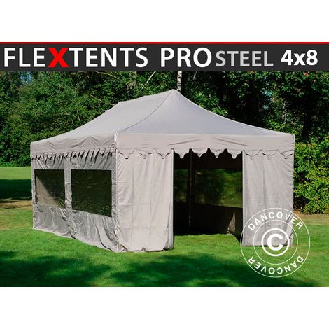 Pop up gazebo FleXtents PRO Steel "Morocco" 4x8 m Latte, incl. 6 sidewalls
