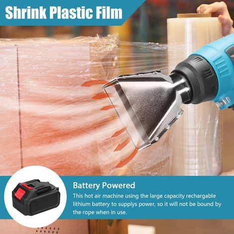 Machine à air chaud portable au lithium 300 W, 380-400 °C, rechargeable, sans fil, chauffage rapide, robuste avec 3 buses pour film rétractable, tube chauffant en PVC (1/5)