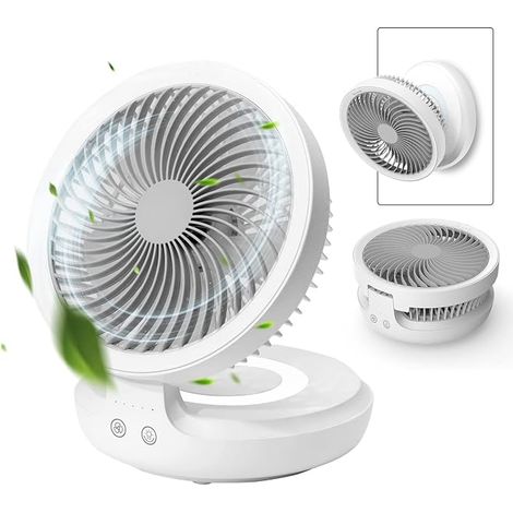 Tischventilator, wiederaufladbarer batteriebetriebener Tischventilator mit automatischer 90°-Oszillation, faltbar, extrem leise, 4 Geschwindigkeiten (1/5)