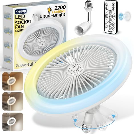 Ampoule ventilateur plafond douille E27, 2200LM LED lampe ventilateur plafond avec télécommande, petit ventilateur plafond avec lumière à visser, silencieux ventilo plafond avec lumière pour chambre (1/5)