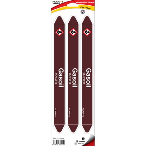 Planche de 3 marqueurs de tuyauterie 355 x 37 mm pour Ø 50 à 70 mm - Gasoil - 4701240