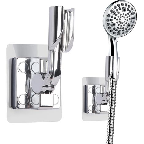 Support Pommeau Douche Réglable Sans Perçage Argent Mural (1/5)