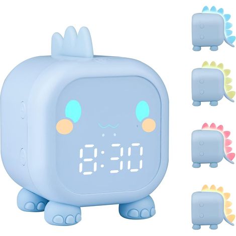 Reloj despertador digital para niños y niñas, reloj despertador de dinosaurio con luz colorida, cuenta atrás, repetición, alarma de 2 grupos, 6 tonos de llamada, volumen ajustable, reloj de escritorio (1/5)