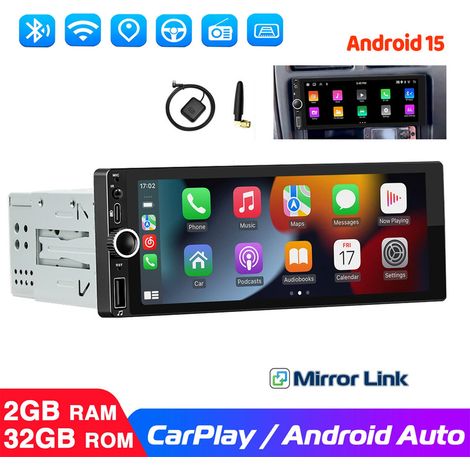 Autoradio 6,86" 1 DIN avec Android 15, 2+32 Go, CarPlay, GPS, RDS, Bluetooth et Wi-Fi - 2+32G (1/5)