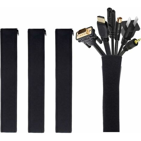 Cable Management Cover [4 Pack x 50cm], Hide Cords, Flexible Organizer for Power Cords, TV/Computer/USB/Audio/Video/Settop Box, Office/Home - Black (1/5)