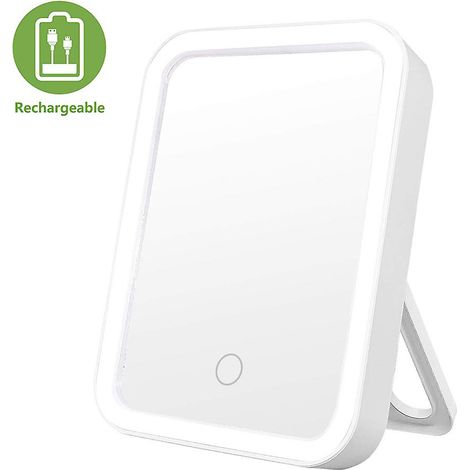 1 Miroir de maquillage LED, écran tactile, luminosité 0-100%, batterie lithium, portable pour voyage (1/5)