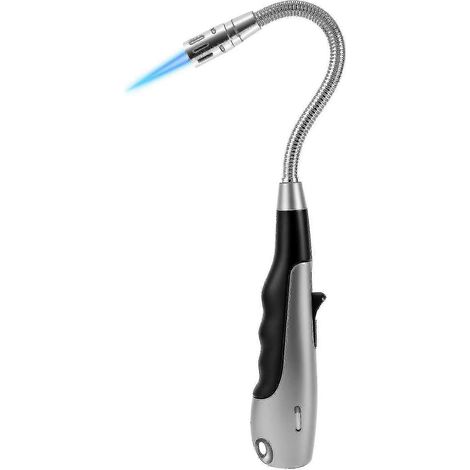 Briquet torche à butane, flamme jet longue, coupe-vent, avec indicateur de niveau de gaz, pour cheminée, cuisine, barbecue, camping, noir (butane non inclus). (1/5)