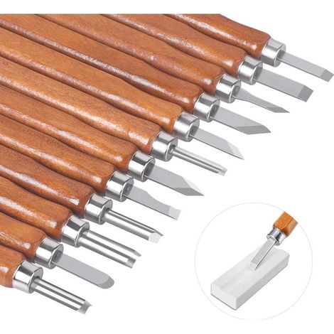 12-teiliges Holzschnitzwerkzeug-Set, Holzmeißel, Holzschnitzmesser, handgefertigtes DIY-Holzbearbeitungsset für Profis und Amateure, für DIY-Projekte mit Holz, Obst und Wachs (1/5)